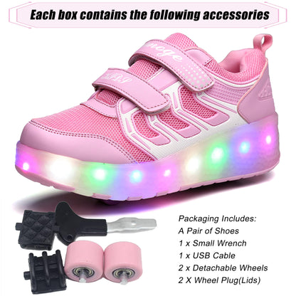 AIkuass Roller Shoes Sneakers LED Light Up Rechargeable Wheel Shoes As Gift for Girls Women