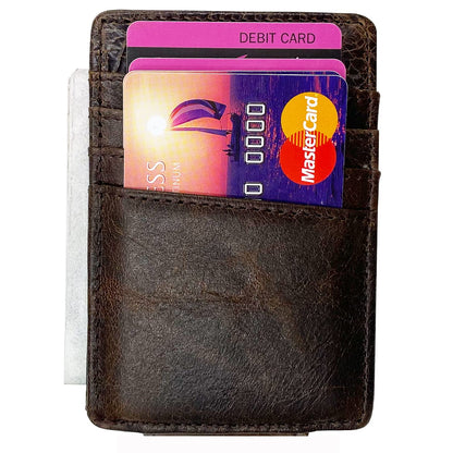 HOPSOOKEN Money Clip RFID Front Pocket Wallet Men Leather Slim Minimalist Wallet (Deep Coffee)