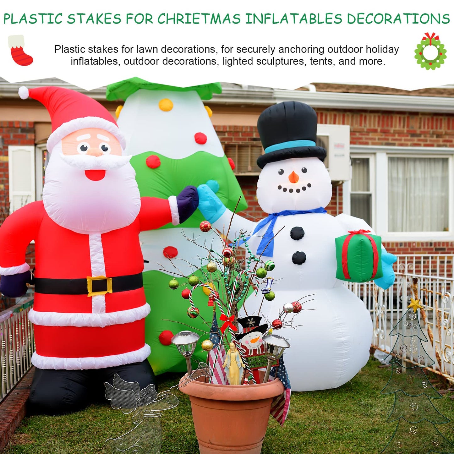 Blulu 36 Pieces Inflatable Stakes with Tethers & Hooks Plastic Tent Tie Down Stakes Float Anchors Inflatables for Christmas Halloween Garden Yard Lawn Decorations