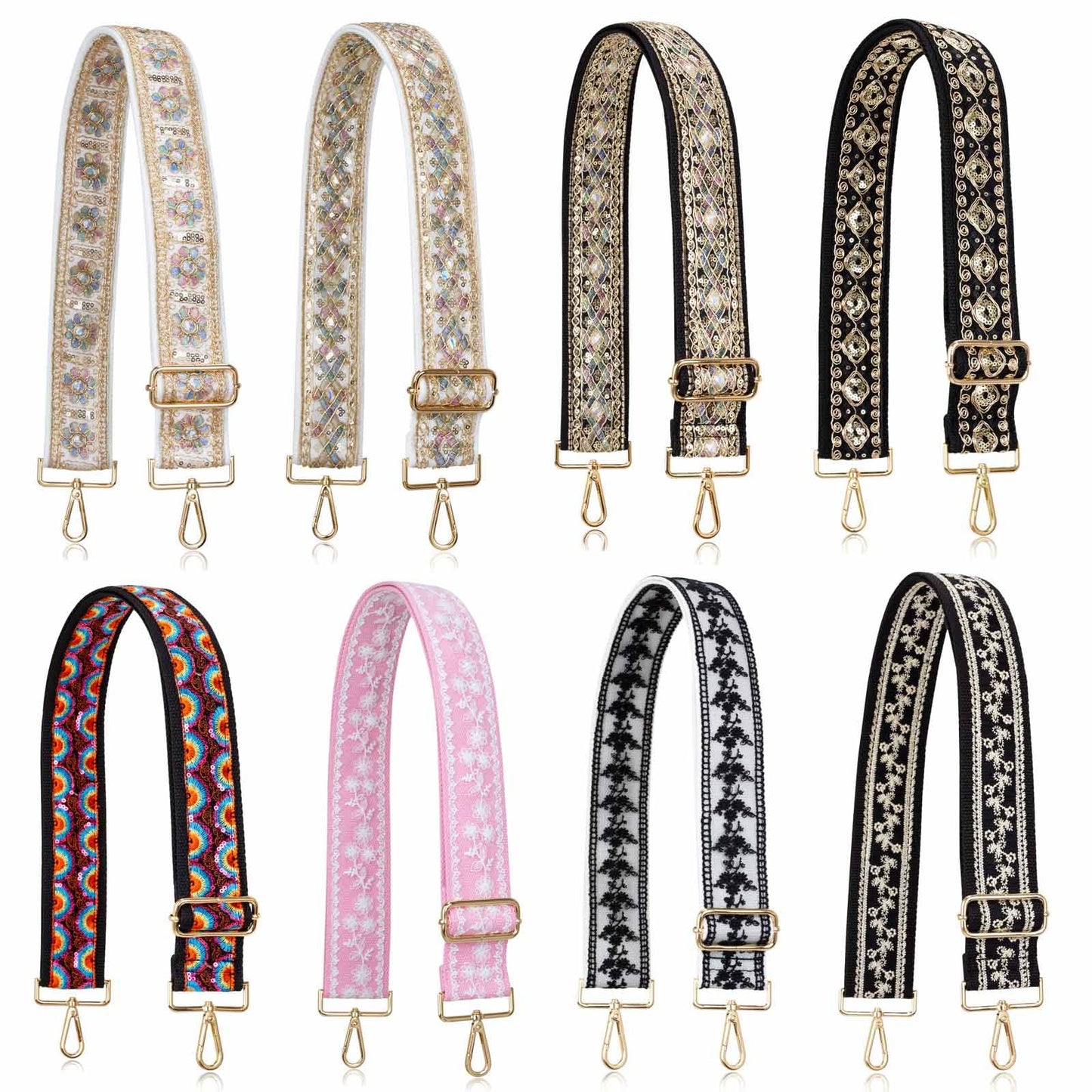 ALLZEDREAM Purse Strap Crossbody Replacement Handbag Shoulder Bag 2" Wide Adjustable Embroidered Lace Sequins