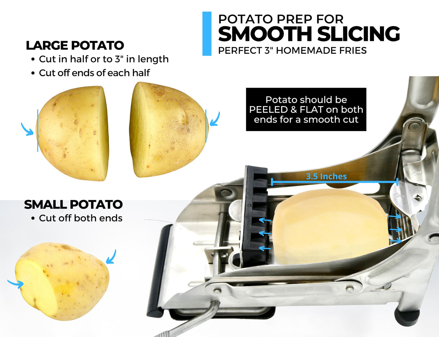 ICO French Fry Cutter, 2-blade Potato Slicer, French Fry Cutter For Potatoes with Non-slip Suction Lock Technology, Stainless Steel French Fry Press