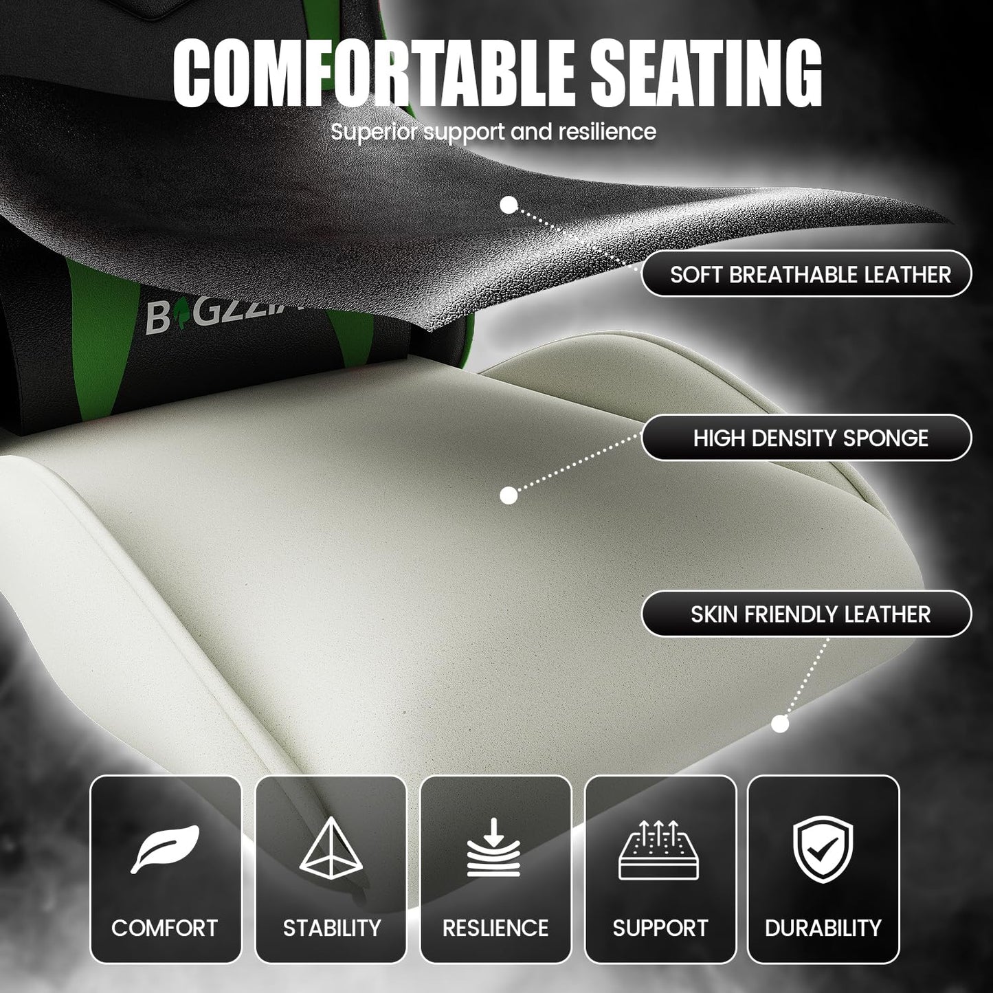 Bigzzia Gaming Chair, Ergonomic Video Game Chairs with Pillow and Lumbar Support, Racing Style Height Adjustable Computer Chair with 360°-Swivel Seat for Adults and Teens