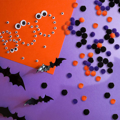 600 Piece Halloween Craft Pom Poms Mini Pompoms Fuzzy & Fluffy Balls for Party Decors (Black, Orange, Purple)