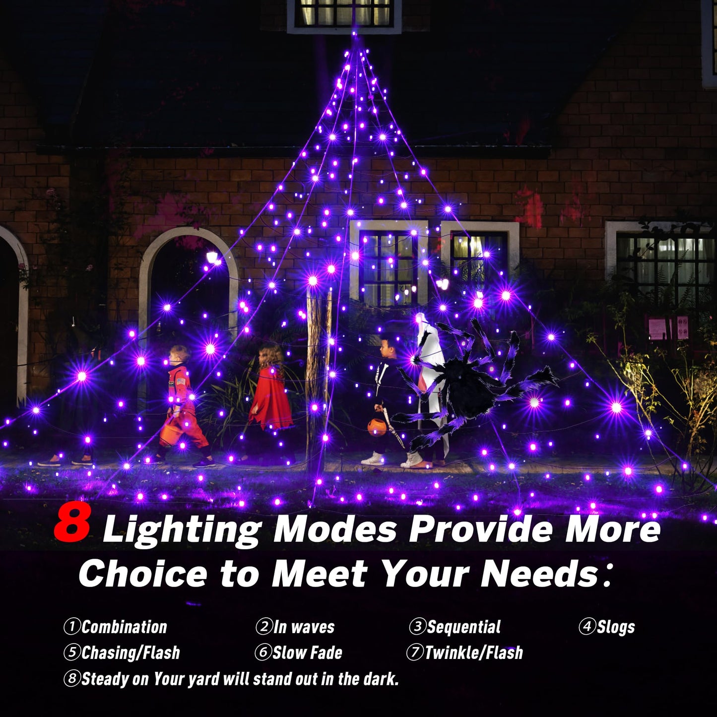 BlcTec Halloween Decorations Giant Spider Web Lights, 19.7ft x 14.7ft Lighted White Spider Web with 250 LEDs, Sturdy Wire Halloween Web Lights with 8 Modes, Waterproof for Yard, Porch Decor (Purple)