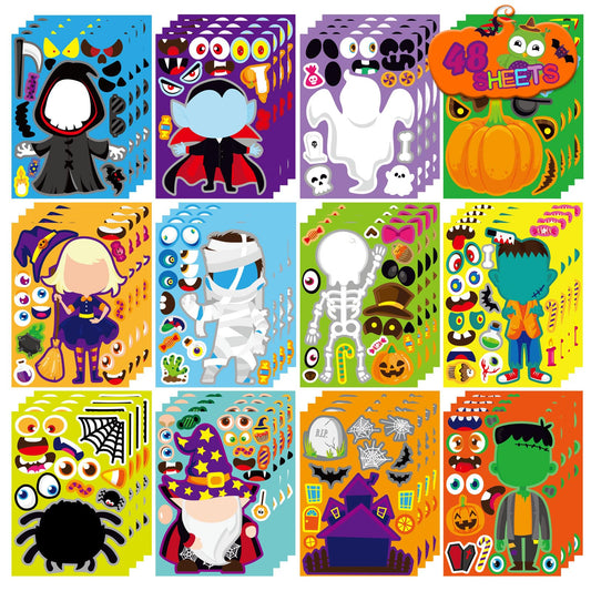 48 PCS Halloween Make-a-face Stickers Halloween Characters Stickers for Kids Make Your Own Mix and Match Sticker DIY Crafts Decorating Toy Sticker Trick or Treat Party Game Activities
