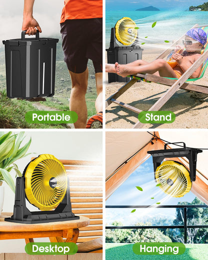 Ausic Portable Misting Fan - 9L Bucket, 10-inch Outdoor Fans for Patios/Camping/Beach/Golf etc., 20000mAh USB Rechargeable Battery Powered Floor Water Cooling Fan, 3 Strong Winds, 3 Spray Mister