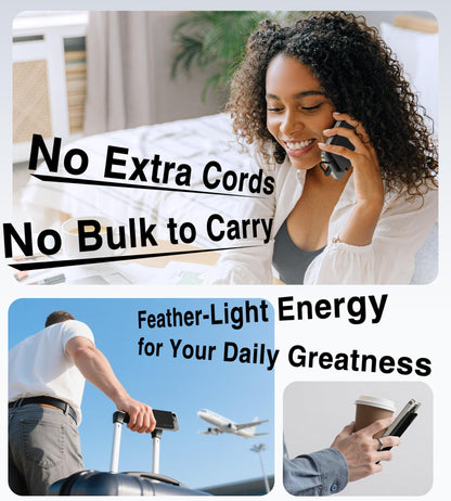 Auskang Slim Power Bank for Travel-5000mAh USB C Portable Charger Built in Cable- Airplane Safe Thin Battery Pack Compatible with iPhone16 15 Devices Samsung Google Pixel Android Phones