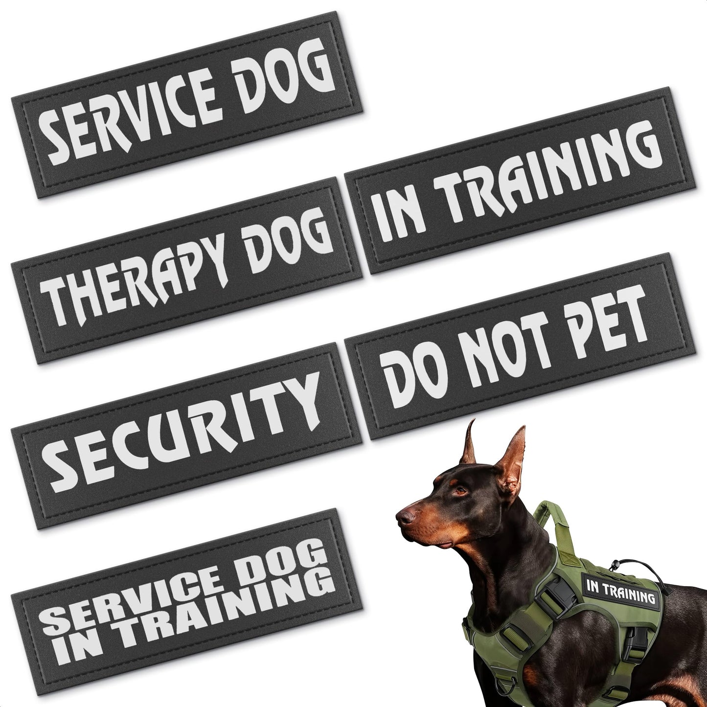 6Pcs Service Dog Patches 6.2x1.9'' - Reflective Do Not Pet Patch & In Training Service Dog Patch Set with Variable Text, Secure Attachment with Hook & Loop Fasteners, Security & Therapy Animal Patches