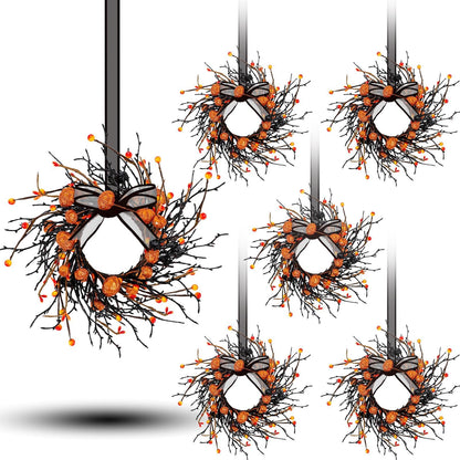 6 PCS Halloween Swags Wreaths Black Berry Cabinet Hanging Decorative Wreaths 3.5 Inch Halloween Candle Rings Berries & Pumpkin Candle Rings for Front Door Home Wall Decor Party Outdoor Indoor Supply