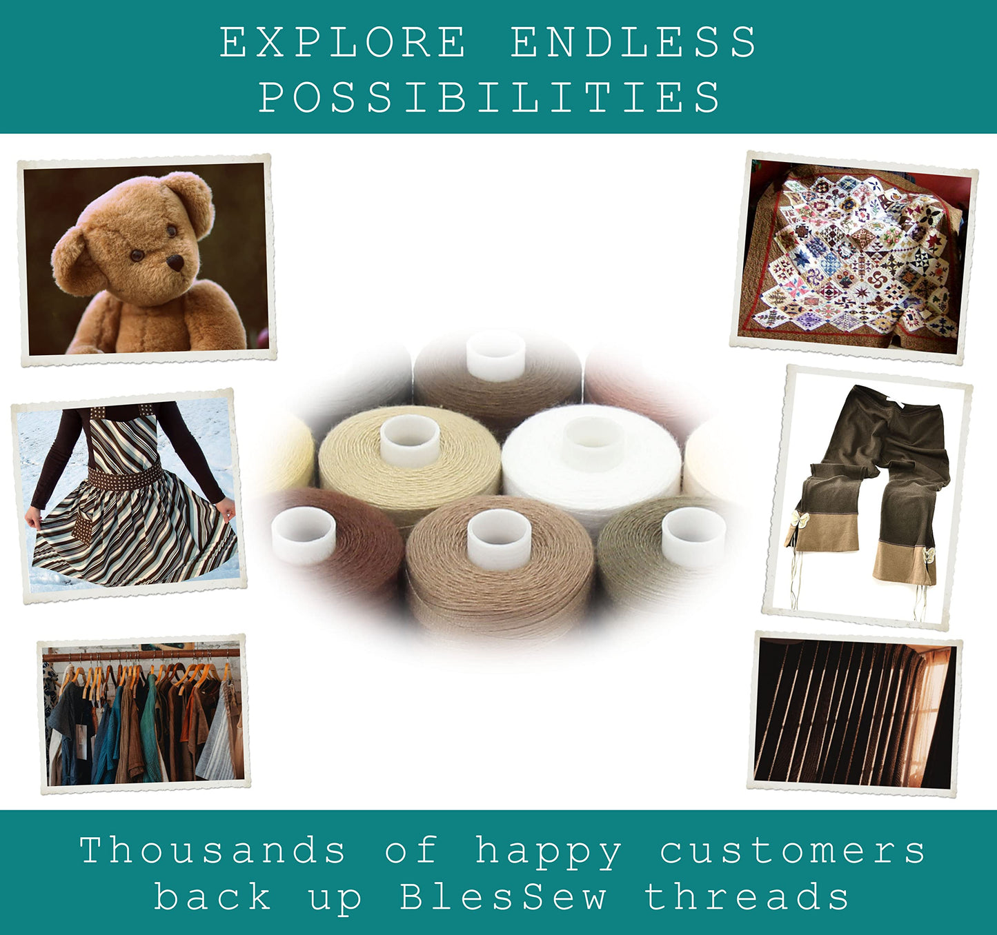 BlesSew Sewing Thread in Brown Color Tones - 10 Spools of Polyester Thread for Sewing Machine for Beginners, Hand Stitching & Quilting - 1000 yds Per Spool