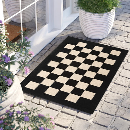 BOVEU Indoor Door Mat Front Door Rugs - 36"x24" Non Slip Washable Checkered Absorbent Entry Rug Inside Floor Mats for Entrance Black