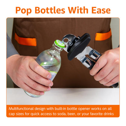 Amazon Basics Multi-function Manual Can Opener and Bottle Opener, 22 cm, Black Soft Grip Dual Handle