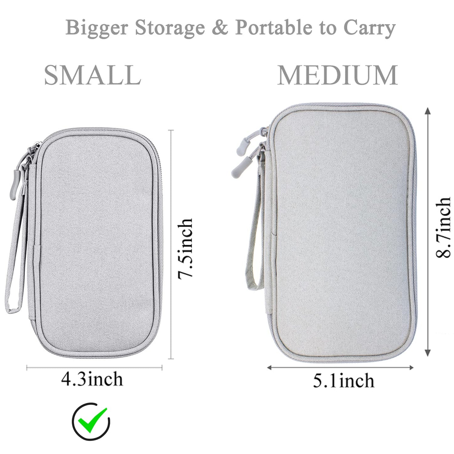 Bevegekos Electronics Accessories Organizer Pouch Bag, Designed for Power Adapter/Charger/Cables/Mouse, for Travel (Light Grey)