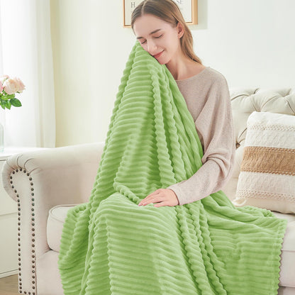 BEDELITE Sage Green Throw Blanket for Couch, 3D Ribbed Jacquard Soft & Cozy Fleece Blanket, Fluffy, Plush Lightweight Spring Throw Blankets for Picnic, Travel, 50x60 Inches