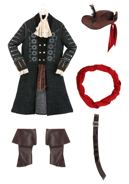 Adult Blackbeard Pirate Costume Mens, Black High Seas Swashbuckler Captain Halloween Outfit