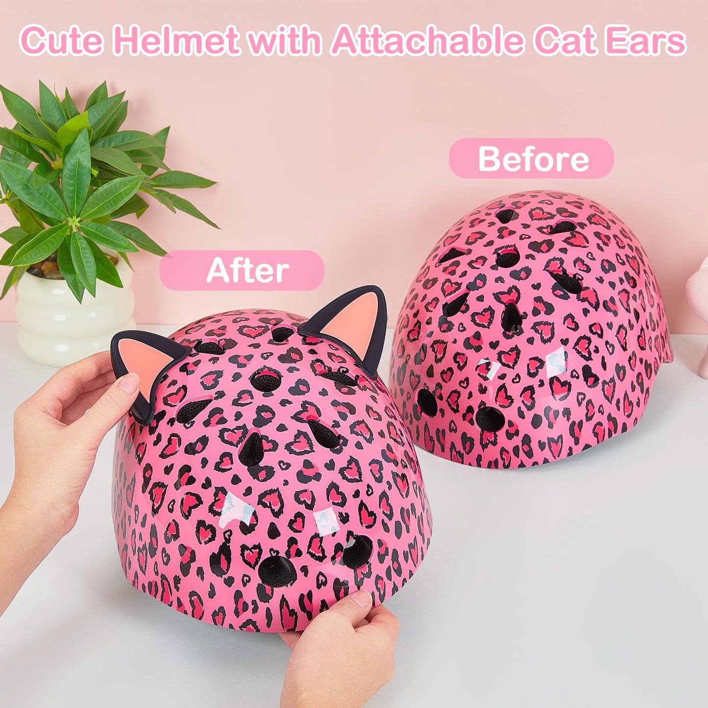 Helmet for Kids 8-14, Adjustable Kids Bike Helmet with DIY Cat Ears for Girls Youth for Skateboard Scooter Cycling Roller Skating, Pink