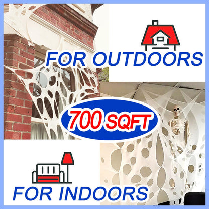 700 Sqft Glow-in-The-Dark Giant Spider Web Halloween Outdoor Decoration, Giant Outdoor Spider Decorations Set, with 3 Blacklight (24FT x 4FT)(White)