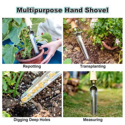 Berry&Bird Seeding Widger,Stainless Steel Seed Dibber Tool with Measuring Scale,Wooden Handle Garden Bulb Trowel for Seed Planting Tool Hand Shovel Planter Transplanter Dibber Soil Digginng