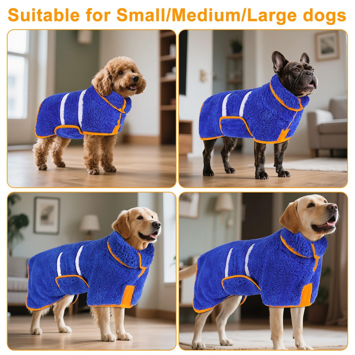 Bienbee Dog Bathrobe, Quick Drying Super Absorbent Dog Robes for After Bath, Warm Keeping Dogs Towel, Dogs Bath Supplies, Dark Blue XL