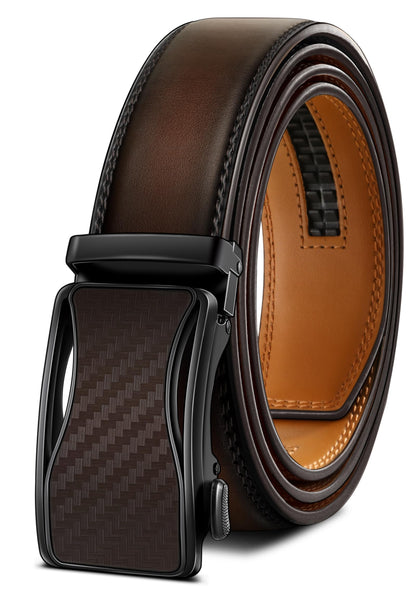 BULLIANT Mens Ratchet Belt,Leather Adjustable Slide Belt For Gift Mens Dress Casual 1 3/8",Size Adjustable(Deep Brown,32"-38" Waist Adjustable)