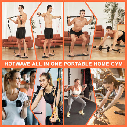 HOTWAVE Portable Workout Equipment with 20 Gym Accessories.Push Up Board &Plank Trainer,Resistance Bands with Ab Wheel,Exercise at Home For Men and Women