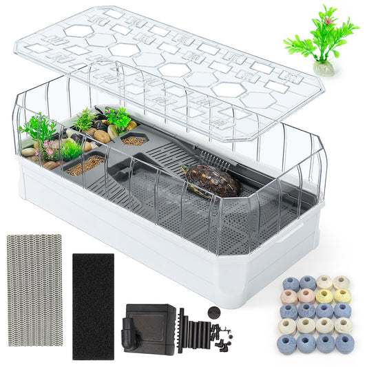 Binano 25.6×13×9.4'' Big Turtle Aquarium Turtle Tank with Filter-Rain Shower SPA Experience, Water Changes, and Ample Space for Activities-Suitable for Tortoises, Turtles, Hermit Crabs