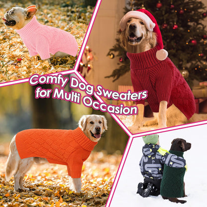 AOFITEE Dog Sweater, Turtleneck Dog Sweaters for Small Dogs Female, Dogs Winter Sweaters Girl Boy, Small Pet Christmas Sweater, Classic Cable Holiday Knitwear for Pug Dachshund (Rose Red, S)