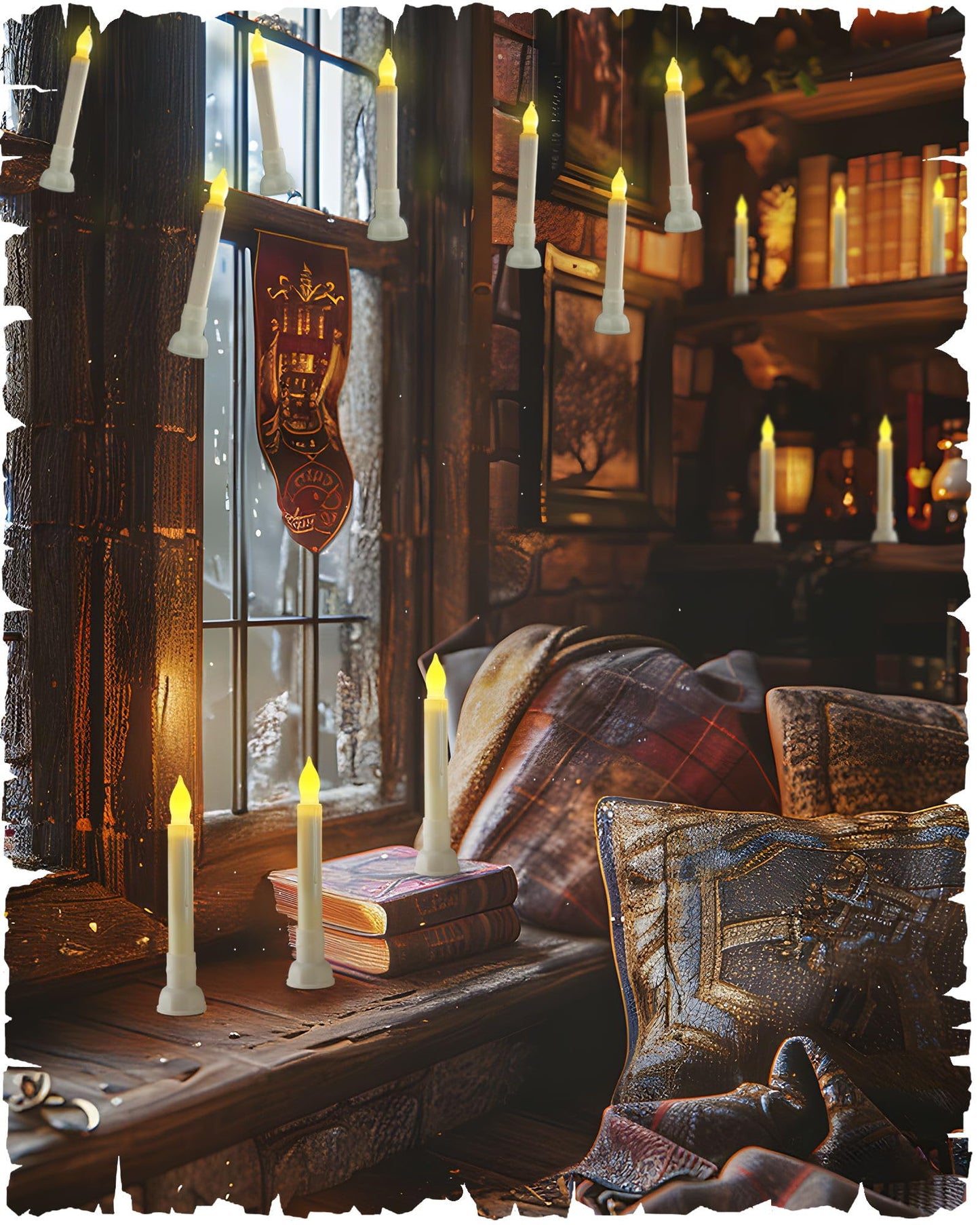 Amagic Batteries Included Floating Candles with Wand Remote, 12pcs Flickering Warm Light Flameless Taper Candles, Magic Hanging Candles with Base for Birthday Party, Halloween Decorations