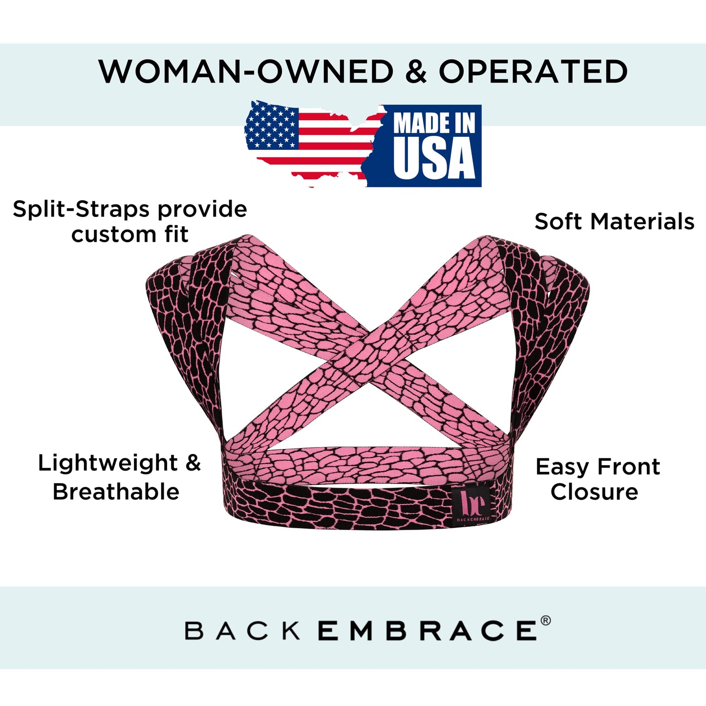 BackEmbrace Posture Corrector for Women and Men - Made in USA - Slim and Adjustable Shoulder Brace - Back Brace for Back Pain Relief - Pink Pebble M/L