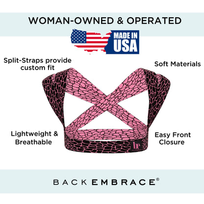 BackEmbrace Posture Corrector for Women and Men - Made in USA - Slim and Adjustable Shoulder Brace - Back Brace for Back Pain Relief - Pink Pebble M/L