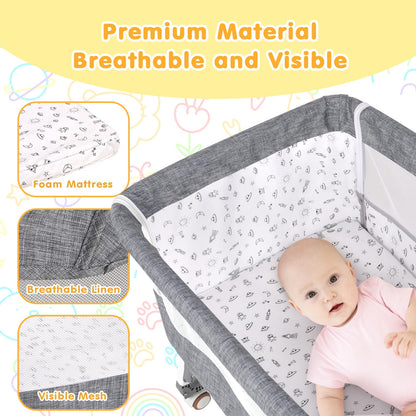 Advwin Bedside Crib with Mattress, Bedside Co-Sleeper Grey