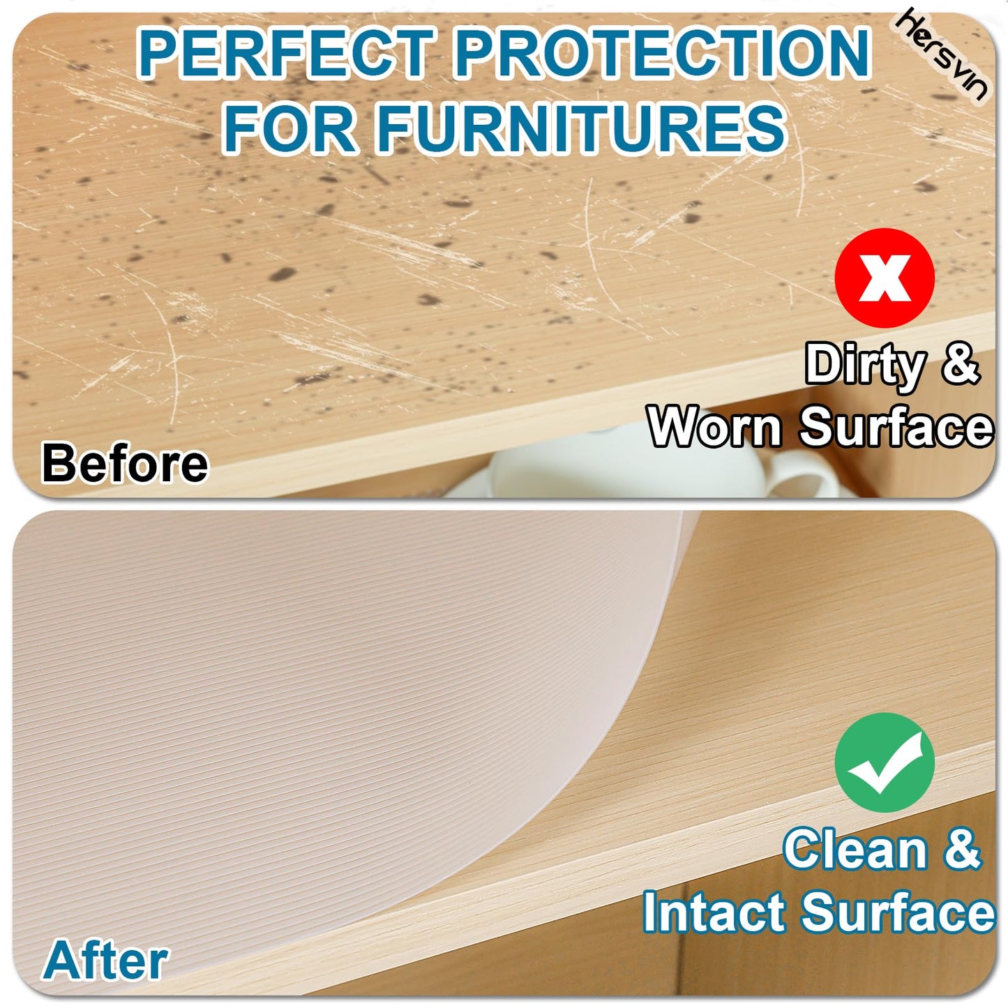 Hersvin 10 in x 20 ft Shelf Liners Drawer Liner for Kitchen Cabinets Non-Adhesive Non Slip, Refrigerator Mats for Shelves, EVA Plastic Cupboard Protector, Waterproof Lining (Clear Stripe, Ribbed)