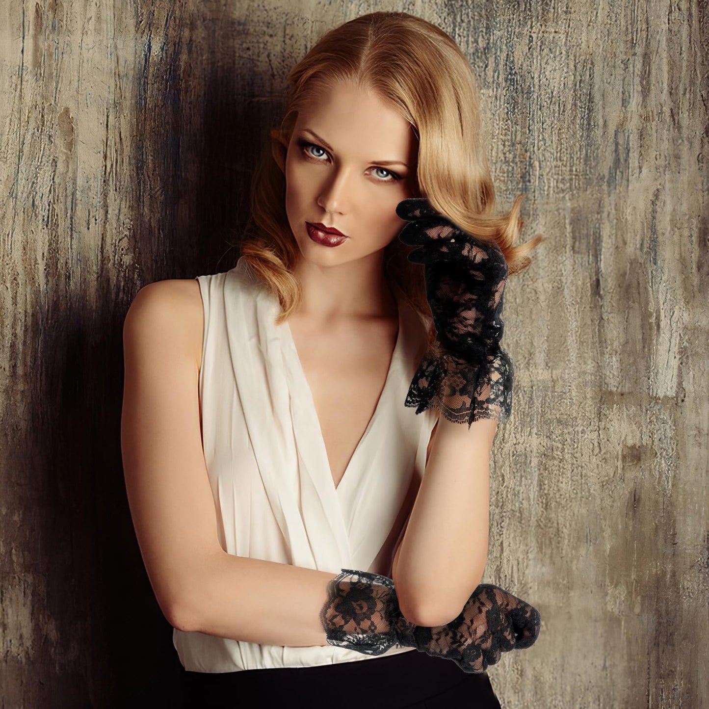 Black Lace Gloves For Women - Elegant Short Lace Gloves For Tea Party, Opera, Wedding & Prom