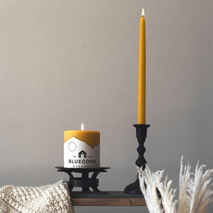 Bluecorn Beeswax 100% Pure Beeswax Taper Candles | Natural Beeswax, Yellow Unscented Tapered | Soy, Paraffin, & Fragrance Free | 8 Inch, Pair - Two Candlesticks