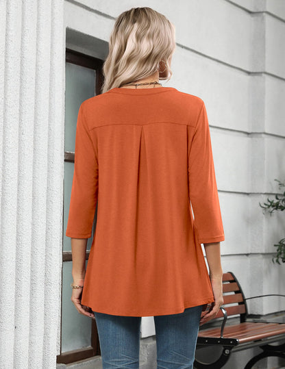 Zeagoo Tunic For Women 3/4 Sleeve Tops Halloween Thanksgiving V Neck Shirts Orange Spooky XXXL