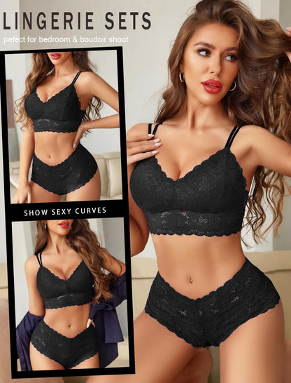 Avidlove Womens Lingerie Sexy Naughty Set Bralette and Panty Set Black Bra and Underwear Set(Black,XL)