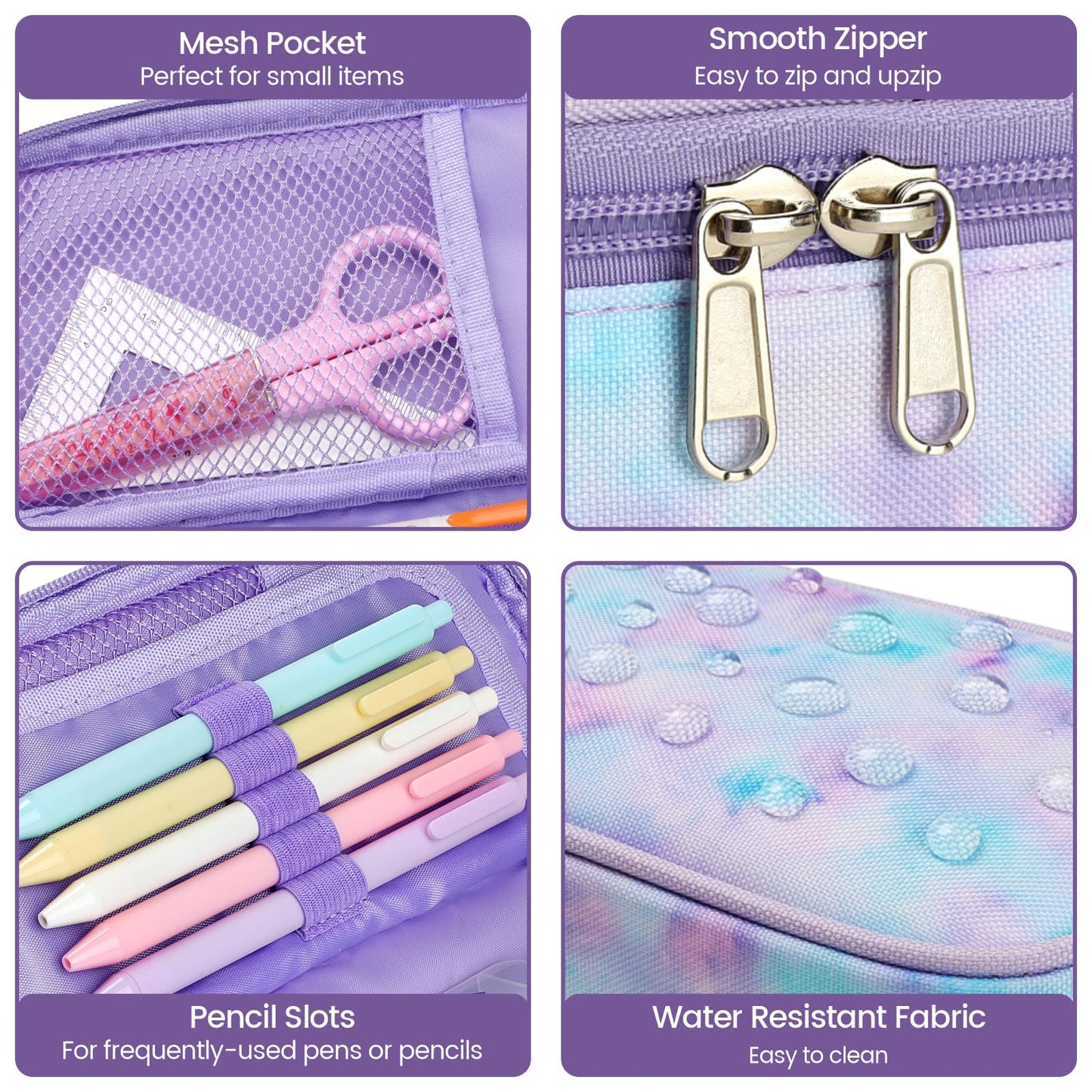 Cambond Pencil Case for Girls - Big Capacity Cute Pencil Case for Kids Teenager Special Pencil Pouch for School Office, Pencil Box Only, Glitter Purple Tie-dye