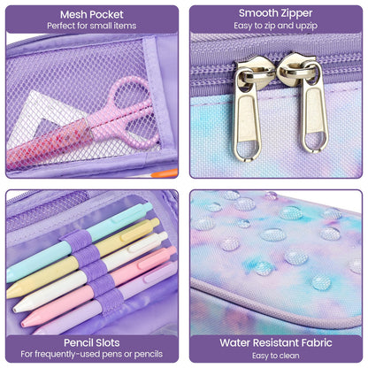 Cambond Pencil Case for Girls - Big Capacity Cute Pencil Case for Kids Teenager Special Pencil Pouch for School Office, Pencil Box Only, Glitter Purple Tie-dye