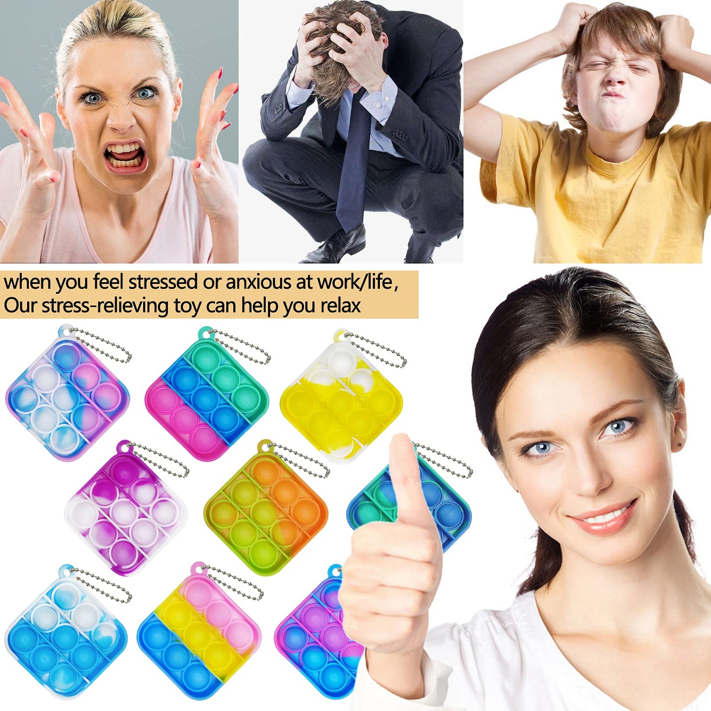 60 Pcs Mini Pop Bubble Fidget Toys for Party Favors, Small Silicone Pop Keychain Bulk for Classroom Prizes,Goodie Bag Stuffers Christmas Valentine Gifts for Kid Student