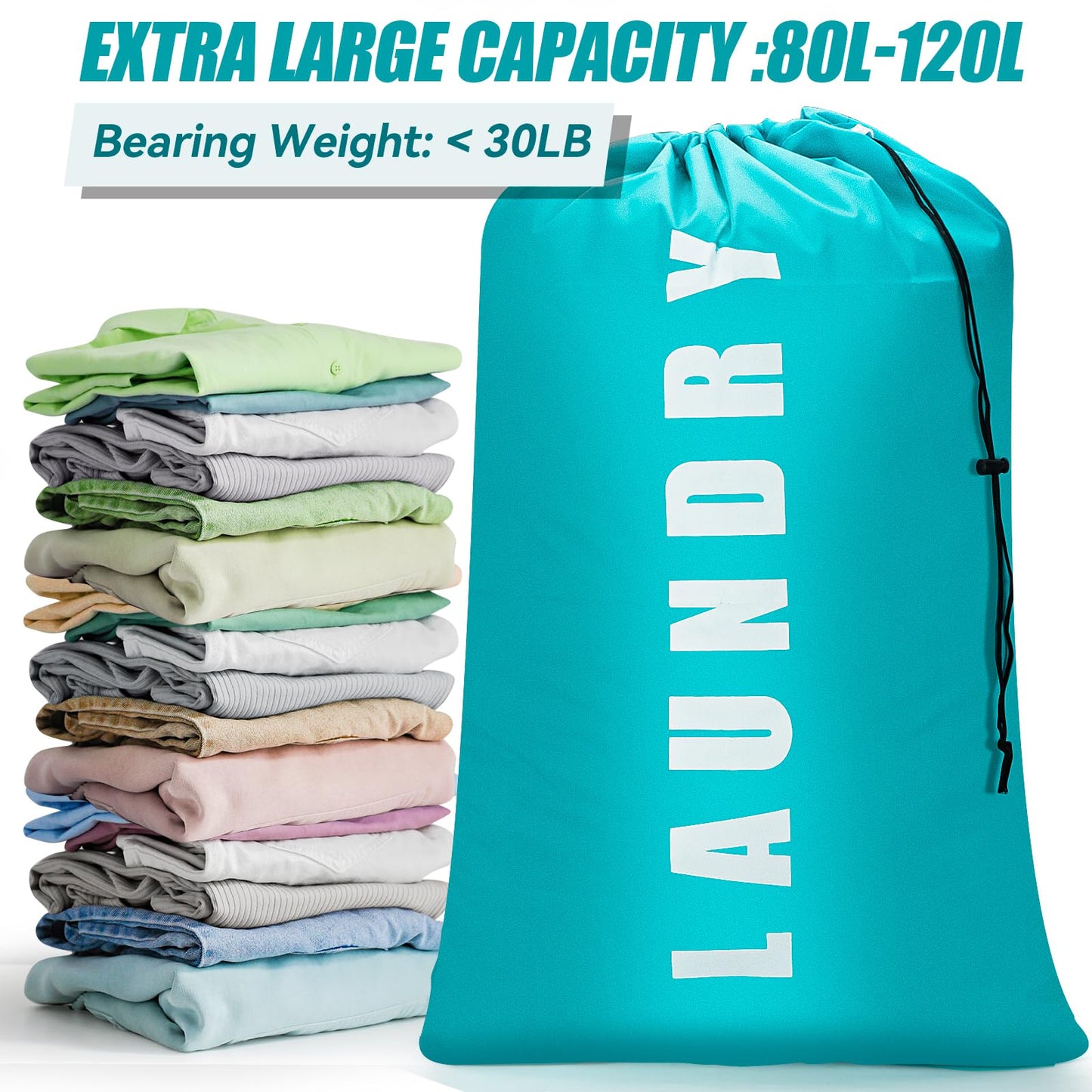 Isink Laundry Bag,2 Pack Travel Laundry Bags for Dirty Clothes,Large Laundry Bags for Camping & Traveling,Dirty Clothes Travel Bag,24" x 36" (Cyan + Gray)