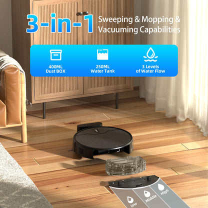 betboyles Robot Vacuum and Mop Combo, Robot Vacuum Cleaner, 6 Cleaning Modes, Large Capacity Water Tank Dustbin, Self-Charging, WiFi/App/Alexa, Ideal for Hard Floor, Carpet, Pet Hair