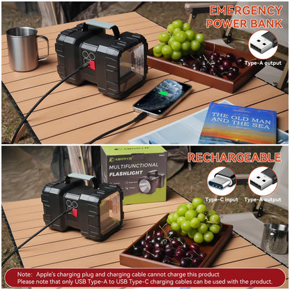 AlpsWolf Rechargeable Flashlight, LED Spotlight Flashlight 10000 Capacity 1200LM 20h Ultra-Long Standby 3+4 Lights Modes Camping Flashlight Waterproof with USB Output as a Power Bank