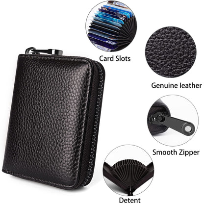 Badiya Genuine Leather Credit Card Holder for Women RFID Blocking Accordion Small Card Case Wallet