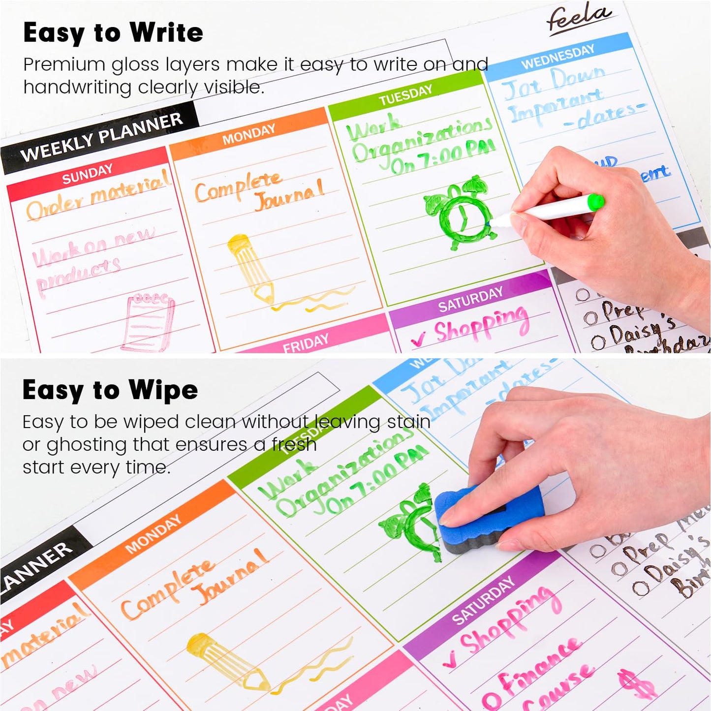 4 Pack Dry Erase 2024 Magnetic White Board Calendar Kit, Feela Monthly Weekly Calendar for Wall Refrigerator, Office Supplies with 8 Magnetic Erase Markers, 1 Eraser, 10 Stickers for Schedule