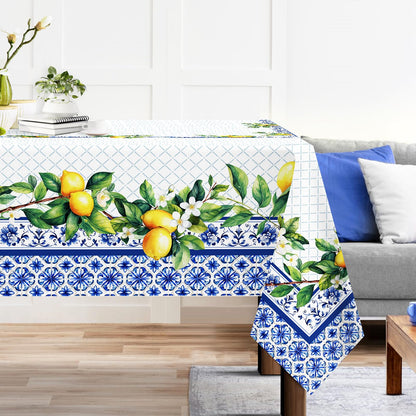 Arquiel Spring Summer Tablecloth 60×84 inch, Waterproof Blue Lemon Table Cloth Washable, Stain Resistant Cloth Table Cover for Party Picnic Dinner Decor (Lemon)