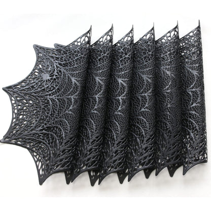 Wintop Group Vinyl Placemat Hollow Out Design, Set of 6, Functional Mat for Dining Table Durable Non-Slip, Halloween Black Spider Web