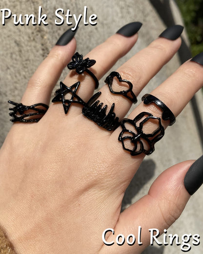 Black Gothic Vintage Rings Set - 20-30 PCS Cool Punk Snake Claw Rings Set, Y2K Snake Claw Rings, Open Butterfly Star Stacking Ring Jewelry, Gift for Men Women (Black 1)