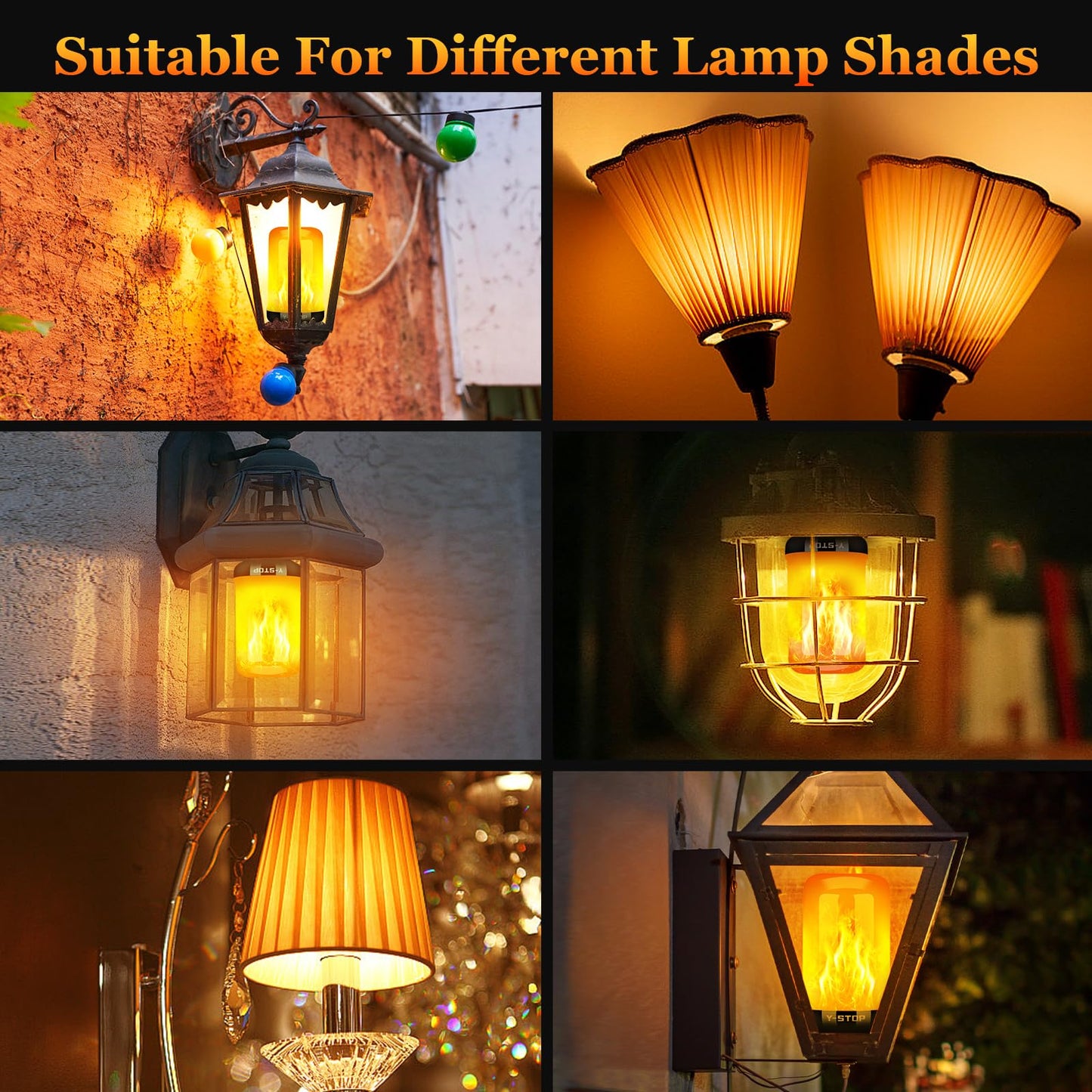 Y- STOP Upgraded LED Flame Light Bulbs, 4 Modes Flickering Light Bulb with Upside Down Effect, E26 Base Flame Bulb for Halloween Lights, Christmas Decorations Outdoor Indoor, Party Decor (2 Pack)
