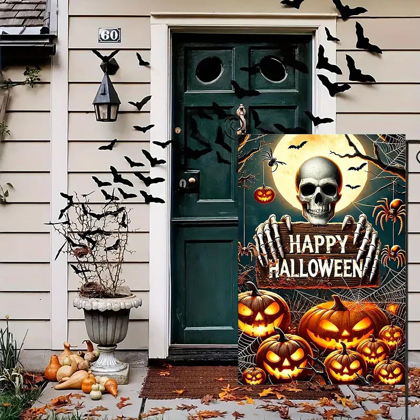 abzdfty Halloween Garden Flag 12x18 Inch Double Sided Pumpkin Skeleton Garden Flag Halloween Decorative Yard Flag for Outside, Patio, Porch and Lawn