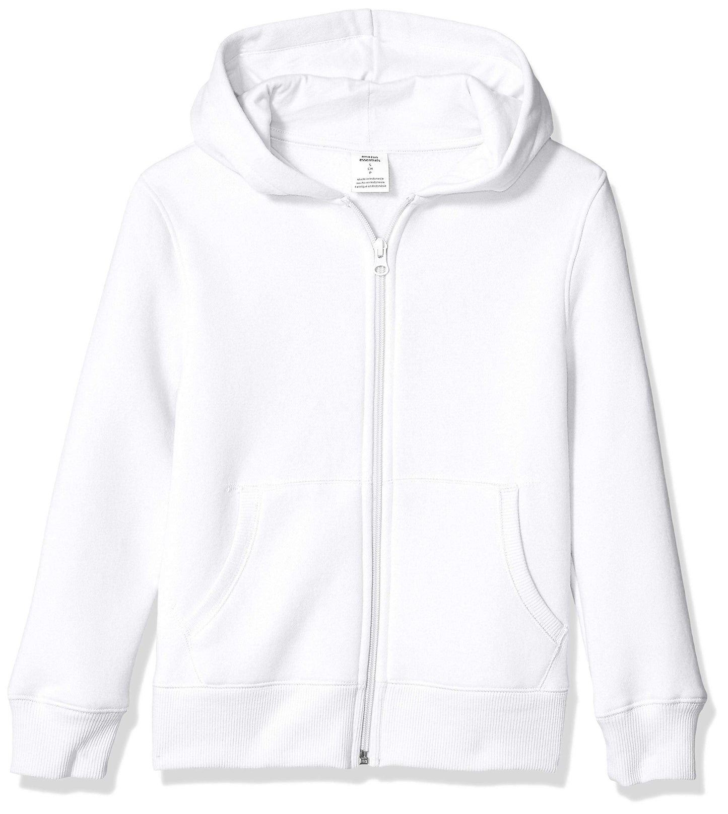 Amazon Essentials Hoodies - Boys' White Zip-Up Sweatshirt, Small, Fleece